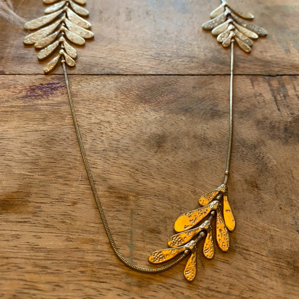 Express Gold Asymmetrical Modern Leaf Necklace 10$